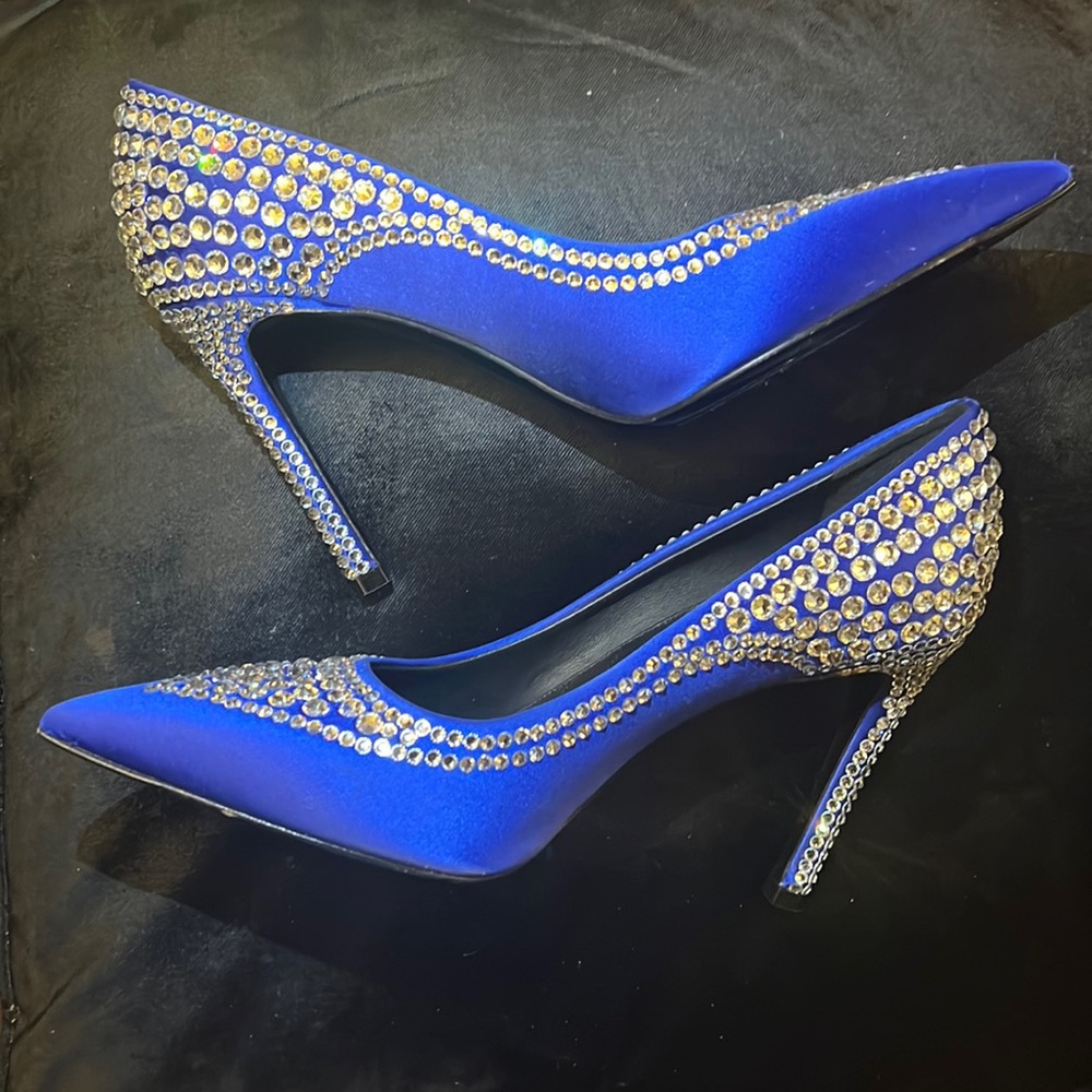Balmain Blue Rhinestone Pumps